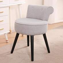 Sherpa Vanity Chair With Back For Bedroom - Tufted Upholstered Low Back Makeup Chair With Wooden Legs, Modern Elegant Dressing Table Stool For Dressing Room And Bathroom(White) ﻿