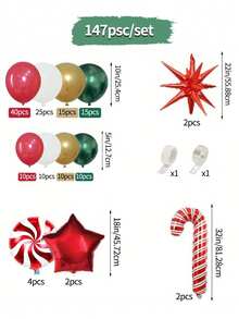 147pcs Christmas Balloon Wreath Set, Red, White, Gold, Green Balloons DIY Balloon Kit, Suitable For Christmas Party Decoration, Classroom Celebration, Birthday Party, Christmas Gathering Decoration - Multicolor - View 3