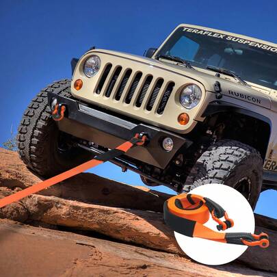 Heavy Duty Tow Strap Recovery Kit 76.2 Mm X 6.1 M (MBS-16329 Kg) Tree Saver Winch Strap, Triple Reinforced Loop & Protective Sleeves & Storage Bag , 19 Mm D-Ring Shackles, For Truck SUV ATV