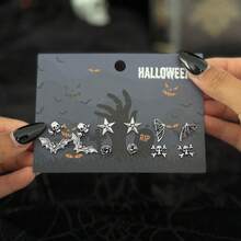 12 cercei gotici cu craniu, liliac, cruce metalică creativă, cercei cu pandantiv cu aripă de păianjen, potriviți pentru ținute de Halloween, cadou pentru prieteni