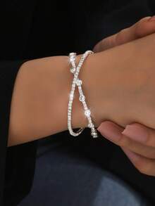1pc Minimalist Fashion Copper Rhinestone Hollow Criss-Cross Bangle Bracelet, Versatile For Daily Wear