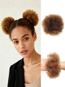 2 件 4 英寸弹性发髻，蓬松蓬松卷发髻，天然黑色合成假发适合日常佩戴
