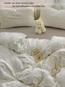 Juego de funda nórdica de 2/3 piezas, funda nórdica estampada con lunares negros, juego de funda nórdica de poliéster suave y fino, funda nórdica reversible, juego de funda nórdica de estilo nórdico minimalista en beige, adecuado para todas las estaciones (incluye 1 funda nórdica, 1/2 fundas de almohada, sin relleno)