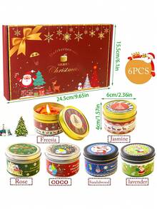 1/6 件装香氛蜡烛圣诞套装，无烟，优雅浪漫蜡烛，适合家庭、教堂、节日庆典，创意节日礼物派对装饰，家居装饰，送给女性的礼物，送给闺蜜的礼物