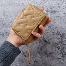 Cartera corta bordada Love Zero para mujeres con cremallera y hebilla, gran capacidad, bolso para tarjetas, moda versátil y simple - Caqui - Ver 10