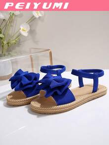 PEIYUMI Sandali da donna taglie forti con fiocco decorativo e suola spessa, design elastico stirabile, suola in EVA antiscivolo, infradito casual di moda per l'estate - Blu reale - Visualizzare 3