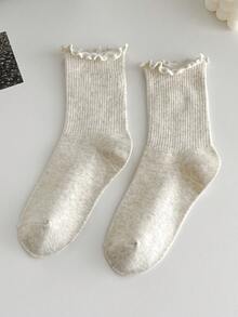 1 Pair/6 Pairs Women's Multi-Color Ruffle Trim Mid-Calf Socks, Warm And Cute Lace Socks For Autumn/Winter - Multicolor - View 13