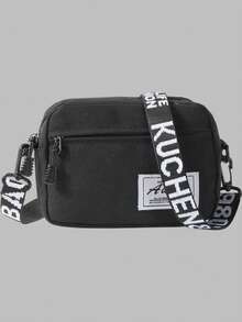 Bolso cuadrado con correa de letra mini, bolso de hombro para la escuela, festival de música, festival Y2K, regreso a la escuela, otoño e invierno - Negro - Ver 1