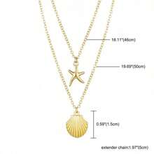 2 Piece Bohemian - Style Layered Necklace Set, 18K Gold - Plated Unisex Clavicle Chains With 3D Seashell & Starfish Charms. Tarnish - Resistant & Lightweight, Perfect For Beach Vacations, Coastal Getaways, Casual Daily Wear, Weekend Brunches & Summer Festivals.