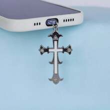Flame Cross & Heart Cross Mobile Phone Dust Plug Pendant, Decoration Accessory Protector For IPhone, Type-C Port