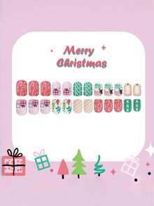 24 piezas - Uñas cuadradas cortas prensadas. Regalo de bastón de Navidad - Rayas - Letras - Árbol de Navidad - Regalo - Bastón de paseo, etc. Con varios diseños coloridos. Uñas mate coloridas. Consiste en pegatinas de uñas acrílicas prensadas mate-lijadas y uñas postizas. Adecuado para citas de señoras, fiestas, trabajo diario, fiestas de Año Nuevo, etc., agregando a tu encanto.