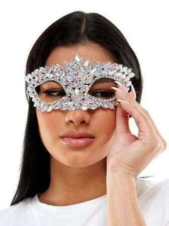 1pc Crystal Rhinestone Venetian Costume Face Mask,, Lightweight And Comfortable For Long Wear; Glamorous Renaissance Accessories Head Piece Expressing Vintage Elegant Style; Perfect For Masquerade Ball, Prom, Festival, Nightclub, Wedding Guest, Cosplay, Performance.