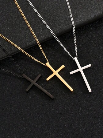 قلادة بسلسلة من الفولاذ المقاوم للصدأ بشكل صليب عصري بسيط، إكسسوار متعدد الاستخدامات مناسب للارتداء اليومي، هدية مثالية للصديق أو الزوج أو الأب أو العائلة أو الأصدقاء أو الطلاب