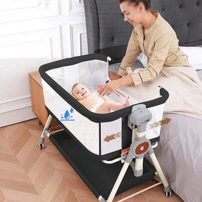 Baby Bassinet, Rocking Bassinet With Waterproof Sheets, 3 In 1 Bedside Crib For Newborn 6 Height Adjustable