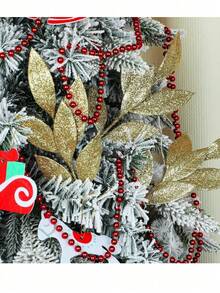 12 chiếc lá nguyệt quế lấp lánh Giáng sinh, que cắm cây thông Noel nhân tạo, bình xịt cho vòng hoa cây thông Noel, trang trí bó hoa cưới, Giáng sinh - Vàng - Xem 7