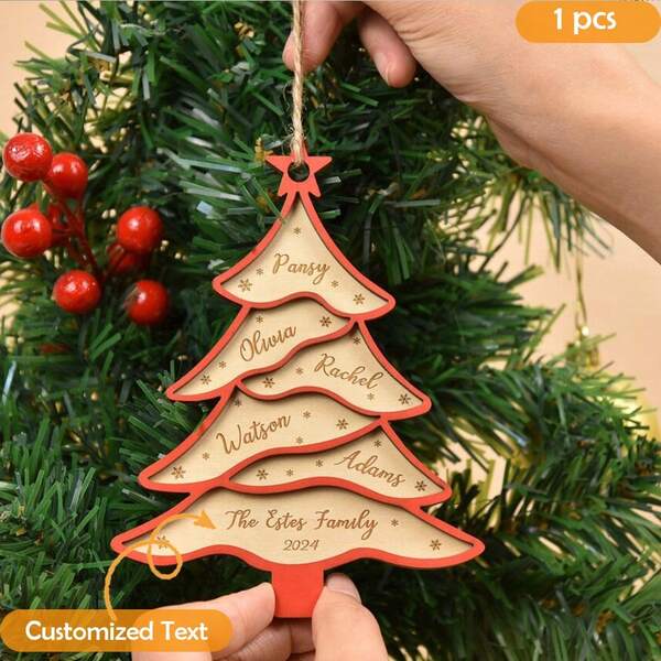 1 Personalized Christmas Ornament (With Name), Christmas 2025, Custom Wooden Christmas Tree Ornaments, Christmas Decorations, Christmas Gifts, Ornaments For A Family Of 3, 4, 5, 6 People, Christmas Decorations, Christmas