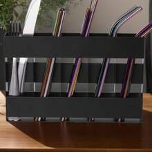 Straw Holder MetalAdhesive Straw Holder For Cabinet Drinking Straw Dispenser Holder Container Metal Straw Container Utensil Crocks Flatware Organizers Kitchen Gadgets Inside Cabinet Door Rack - Multicolor - Ver 7