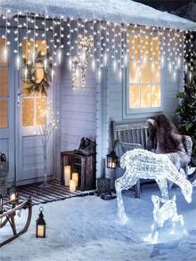 1pc Christmas Icicle Lights, Outdoor Camping Decorations Lights, 8 Modes, Suitable For Christmas Eaves Parties Weddings Villa Decorations, Solar Outdoor String Lights, Home Decorations, Christmas Decorations (300mAh)