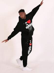 2025 New Style Fashion Unisex Spider Web Foam Print Hip Hop Loose Heavyweight Terry Hoodie - 黑色 - 查看 3