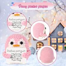 1pc Cute Small Penguin Plush Doll, 6.6cm Funny Knitted Penguin Doll, Comes With Positive Energy Card, Fluffy Adorable Crochet Penguin Doll, Suitable As Christmas & New Year Gift And Decoration For Friends - Multicolor - View 4