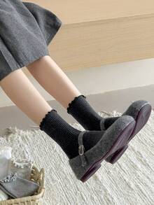 1 Pair/6 Pairs Women's Multi-Color Ruffle Trim Mid-Calf Socks, Warm And Cute Lace Socks For Autumn/Winter - Multicolor - View 11