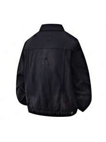 2025 Moda Otoño Invierno Nueva Chaqueta de Trabajo Retro de Mezclilla de Manga Larga de Color Sólido Casual Simple para Hombres - Negro - Ver 2