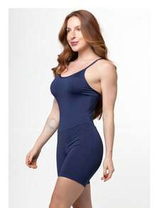 Slim Zero Transparency Fitness Jumpsuit With Straps And Lined Gym Crossfit Jumpsuit 048 - Màu xanh lam - Xem 3