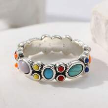 1pc Vintage, Elegant And Colorful Geometric Ring, Inlaid With Synthetic Turquoise, A Beautiful Accessory For Women's Holidays