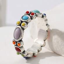 1pc Vintage, Elegant And Colorful Geometric Ring, Inlaid With Synthetic Turquoise, A Beautiful Accessory For Women's Holidays