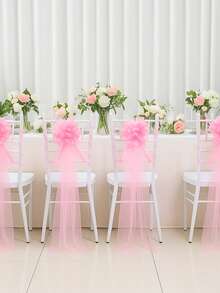5pcs Pink Wedding Chair Back Decoration Bands, Elegant Organza Bows, Birthday, Wedding, Bridal Shower, Baby Shower, Family Gathering, Holiday Aisle Chair Back Decoration, 2026 Wedding Party Decoration Supplies, Anniversary Indoor/Outdoor Decoration, Reception Decoration, Home Decoration, Wedding Supplies, Wedding Decoration, Baby Shower, Birthday, Wedding Party Gauze Chair Back Decoration Bands, Chair Back Bows, Wedding Party Favors - Pink - View 4