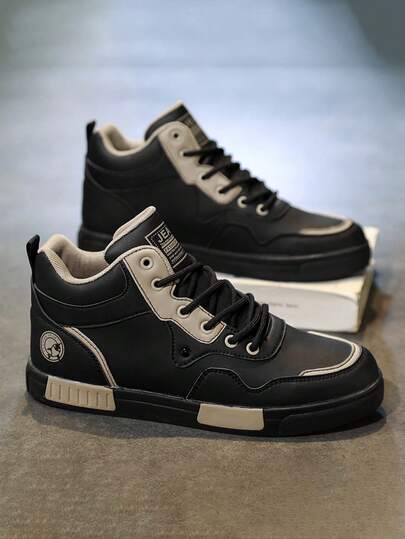 Plus Size Men's Fashion Sneakers, Lace-Up Design Casual Skate Shoes, Lightweight Low-Top Streetwear Hip Hop Shoes For Teenagers