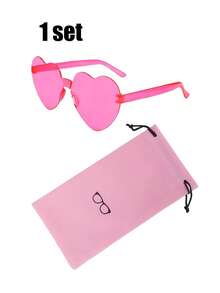 1/7/13/20pcs Set Heart-Shaped Candy Color Frameless Funny Love Heart Glasses, Unisex Party Favor Glasses - Rose Red - View 11