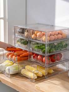 1pc Slide-Out Transparent Storage Box, Refrigerator Freezer Vegetable Fruit Drink Organizer, Kitchen Food Preservation Without Cross-Contamination - Clear - View 10