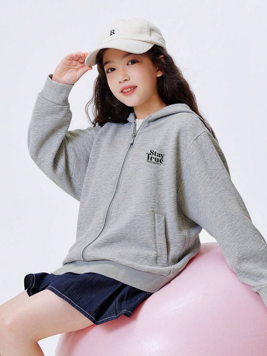 Balabala BalaOne Tween-Mädchen Coral Fleece Jacke 2025 Winter, warme Oberbekleidung - Hellgrau - Übersicht 1