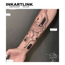 INKARTLINK Cyberpunk Circuit Board Tattoo, Technological Electronic Circuit Design, Waterproof Long-Lasting 1-2 Weeks, Realistic Fake Tattoo, Temporary Tattoo, Waterproof Tattoo, Authentic Tattoo Appearance, Niche Design Tattoo, Juice Tattoo - Black - View 2