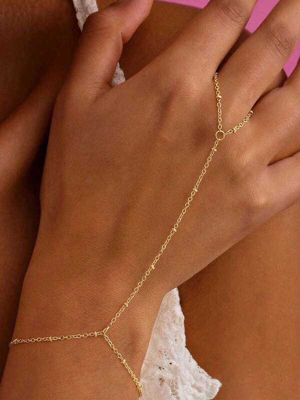 1pc Fashionable Personalized Minimalist Metal Beaded Chain Finger Ring, Versatile For Party, Date, Daily Wear (Hand-Cut Chain To Appropriate Length, Random Bead Quantity)