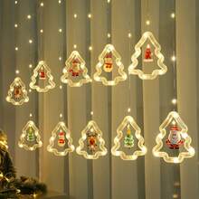 LED Christmas Curtain Lights, Santa Claus Cartoon Design Indoor Room Decoration Window Festival String Lights, Window Display, Festival Decorations, Fun Lighting, Festival Theme, LED Lights, Durable Lighting, Decorative Lighting, Christmas Enthusiasts, Party Planners
