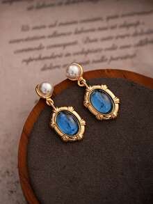 Pendiente Labret Chapado En Oro Con Diseño De Marquesa De Esmeraldas Azules Y Barras De 6mm Y 8mm De Titanio De With Bling