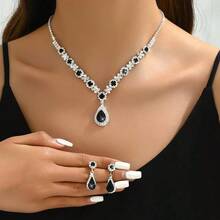 Bộ 4 vòng cổ đính đá Rhinestone màu đỏ, phù hợp với túi xách váy dạ hội bằng kim loại đính đá Rhinestone của phụ nữ, bộ vòng cổ, vòng tay, hoa tai cưới của cô dâu, phù hợp cho các bữa tiệc, đám cưới, khiêu vũ, bữa tối/bộ trang sức tiệc, quà tặng ngày lễ - Đỏ - Xem 4
