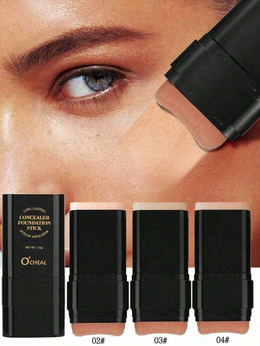 1Pc OCHEAL Dual-Ended Foundation Concealer Stick |     Sponge Brush + Solid Foundation 2-In-1 |     Long-Lasting, Non-Transfer |     Creamy Texture |     Moisturizing & Lightweight |     Conceals Blemishes, Brightens Skin, Contours |     Creates Skin |     Must-Have Makeup