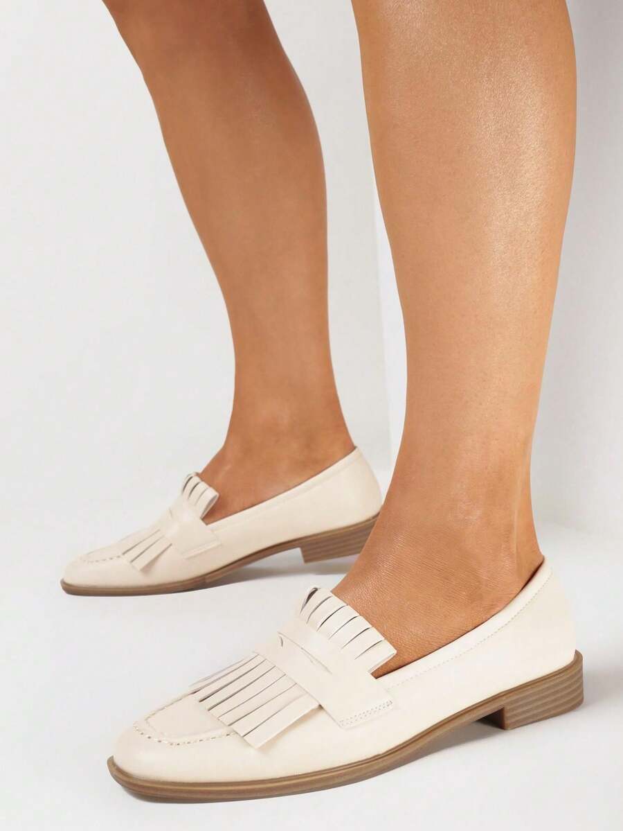 Mocassini con frange morbide, casual per donna in primavera/autunno - Beige - Visualizzare 1