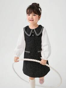 Balabala BalaOne Girls' Vest Dress 2025 Winter, Chic Mini Style Fashion Dress - Black and Gray - View 2