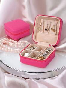 1 pièce Boîte à bijoux de voyage portable, boîte de rangement pour bijoux en PU imperméable, petits bijoux, cabinet d'affichage de bijoux détachable, convient pour les colliers, bagues, boucles d'oreilles, montres, pendentifs, indispensable de voyage, indispensable pour le dortoir universitaire, cadeau pour femmes, cadeau d'Halloween/Noël