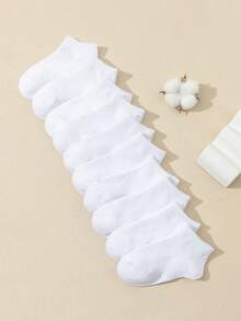 10 Pairs Kids' Stripe & Solid Color Casual Comfortable Short Socks, For Medium And Large Size Children