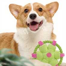 Brinquedo de mastigar resistente e anti-engasgo para cães, com apito, design de laço de corda macia para brincadeiras interativas, ideal para brincar de cabo de guerra e para exercícios dentais, adequado para filhotes e cães adultos. Disponível em várias cores.