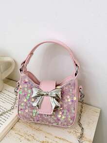 Cute Bow Sequin Decor Girls' Mini Chain Crossbody Bag - Pink - View 10