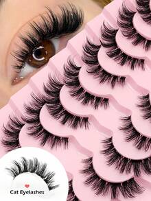 Asiteo 9对猫眼假睫毛，仿貂毛假睫毛，自然纤长，外扩式，放大双眼，假睫毛，化妆假睫毛