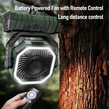 Portable Camping Fan With Light And Remote Control, Double Plastic Hook, Quiet, Rechargeable, Battery Operated, USB Fan For Tent, Travel, RV, Orange, 20000mAh - Dark Green - View 4