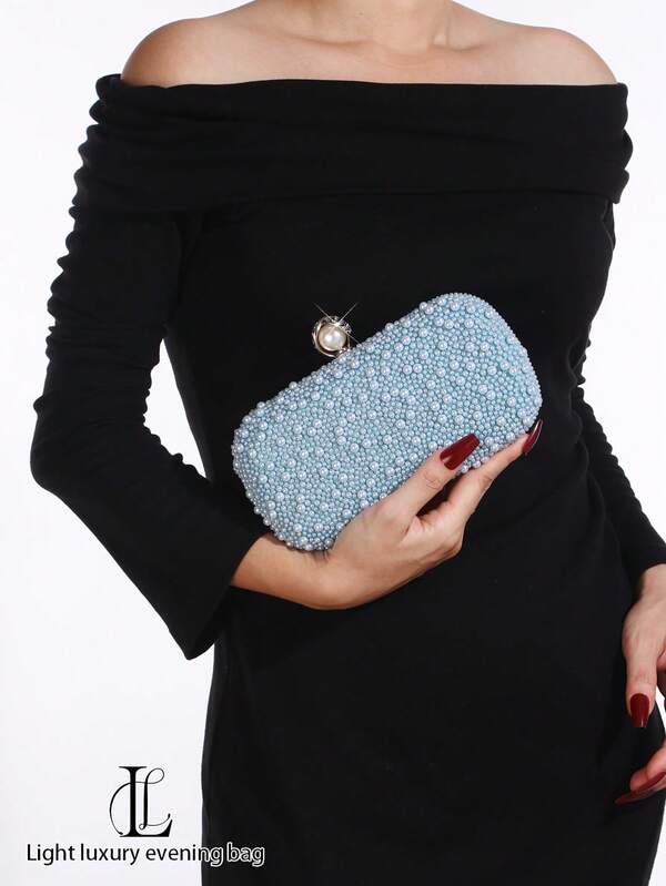 1 pieza Bolso de mano elegante con decoración de perlas, diseñado para damas elegantes, bolso cuadrado pequeño con perlas y correa de cadena de metal desmontable, adecuado para fiestas, bodas, galas y ocasiones formales, regalo de vacaciones, regalo para mujeres, combina perfectamente con vestidos de fiesta de mujer, mejor opción para reuniones