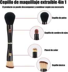 Wzenclave Cepillo De Maquillaje De Doble Cara 4 En 1 Cepillo De Maquillaje De Viaje Esponja Polvo Brochas Cepillo De Viaje Desmontable Cepillo De Maquillaje Básico Cepillo De Viaje Doble Maquillaje - 1 - Ver 4